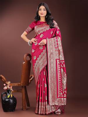 magenta woven art silk blend saree with blouse 1