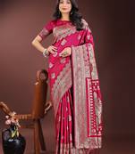 magenta color woven art silk saree with blouse