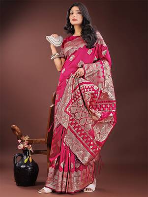 magenta woven art silk blend saree with blouse 2