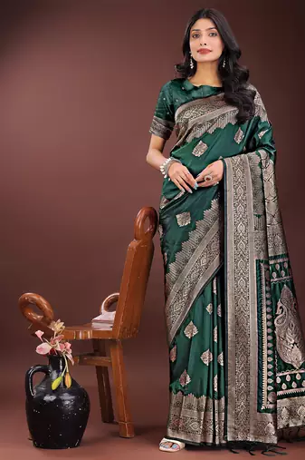 green color woven art silk saree with blouse