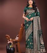 green color woven art silk saree with blouse