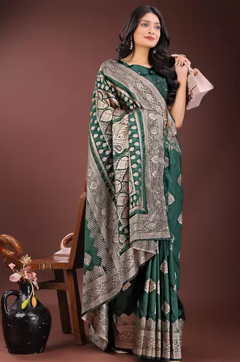 green color woven art silk blend saree with blouse
