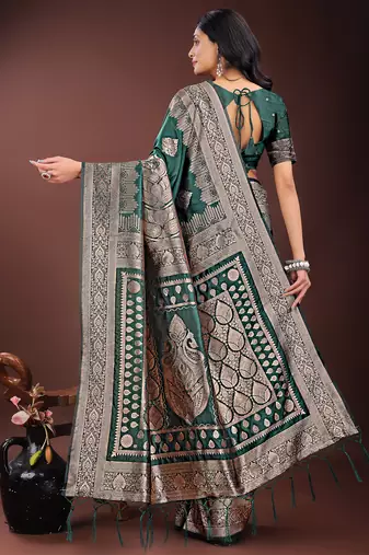green color woven art silk blend saree with blouse