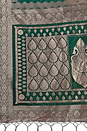 green color woven art silk blend saree with blouse