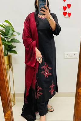 black embroidered cotton kurta pant with dupatta 2