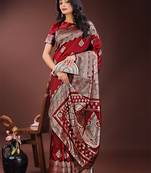 maroon color woven art silk saree with blouse