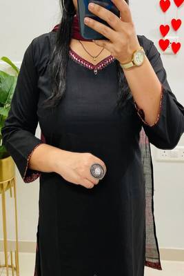 black embroidered cotton kurta pant with dupatta 4