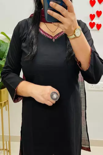 black embroidered cotton kurta pant with dupatta