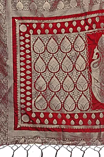 maroon color woven art silk blend saree with blouse