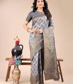 grey color woven banarasi art silk saree