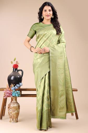 light green color woven banarasi art silk saree