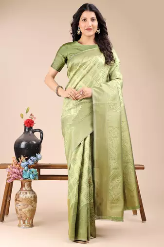 light green color woven banarasi art silk saree