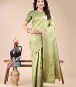 light green color woven banarasi art silk saree