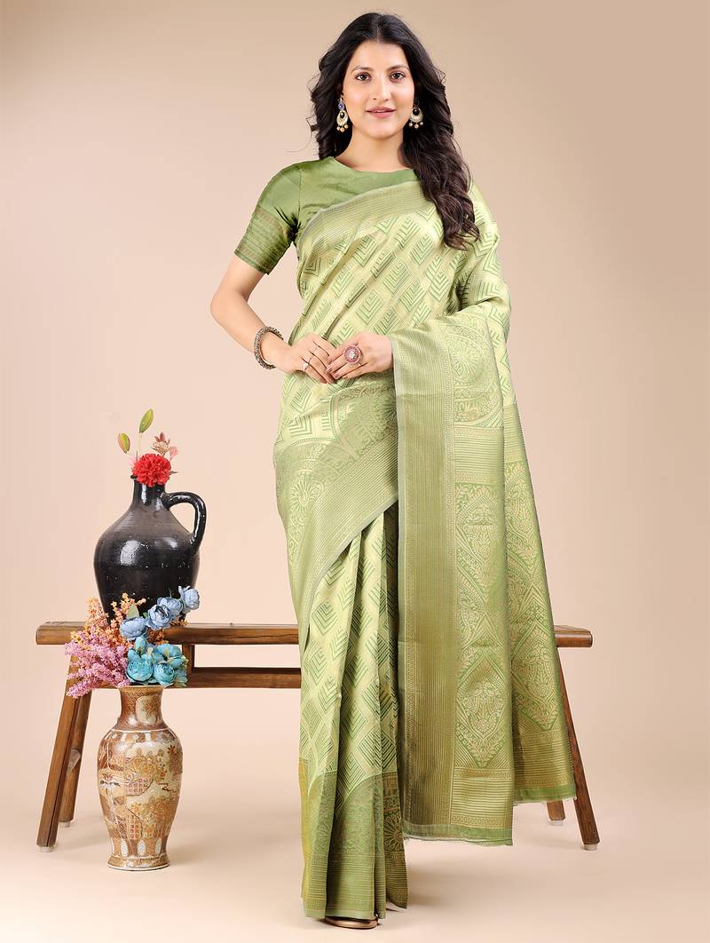 light green color woven banarasi art silk saree