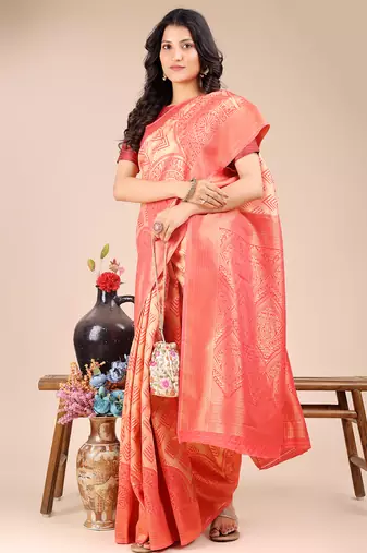 peach color woven banarasi art silk saree