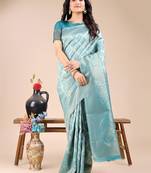 sea green color woven banarasi art silk saree