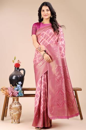 light pink color woven banarasi art silk saree