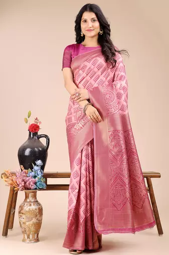 light pink color woven banarasi art silk saree