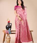 light pink color woven banarasi art silk saree