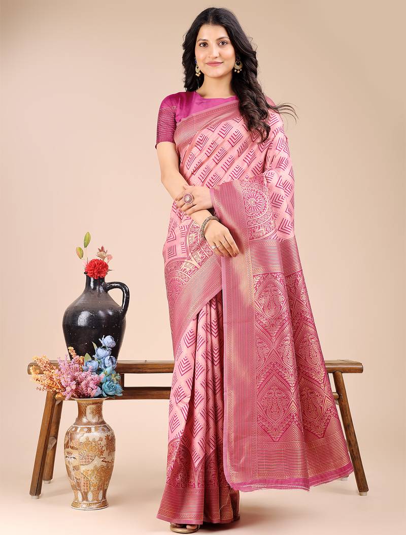 light pink color woven banarasi art silk saree