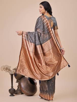 grey solid zari woven linen cotton saree 3