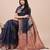 navy blue color solid zari woven linen cotton saree