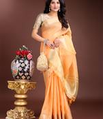 1m-ready to wear orange color cotton solid saree