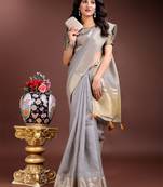 1m-ready to wear grey color cotton solid saree