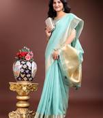 1m-ready to wear sea green color cotton solid saree