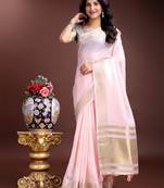 1m-ready to wear light pink color cotton solid saree