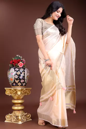 1m-ready to wear peach color cotton solid saree