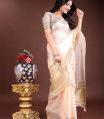 1m-ready to wear peach color cotton solid saree