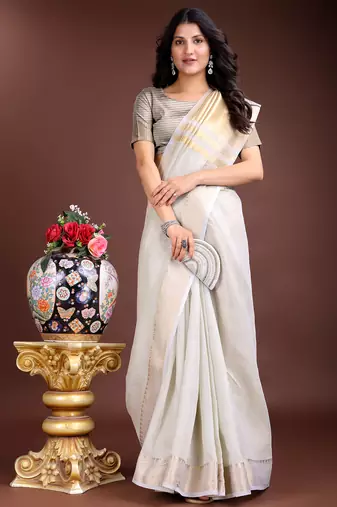 1m-ready to wear grey color cotton solid saree