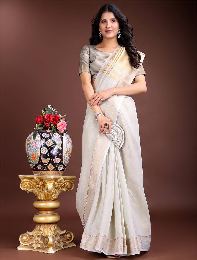 1m-ready to wear grey color cotton solid saree