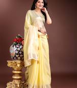 1m-ready to wear yellow color cotton solid saree