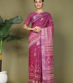 1m-ready to wear purple color cotton printed with pocket saree