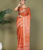 1m-ready to wear orange color cotton printed with pocket saree