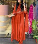 orange embroidered cotton kurta pant with dupatta