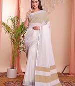 white color linen cotton zari border saree