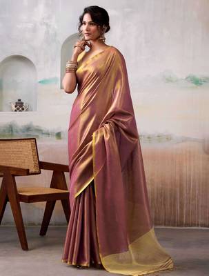purple solid tissue art silk blend tassels pallu saree 1