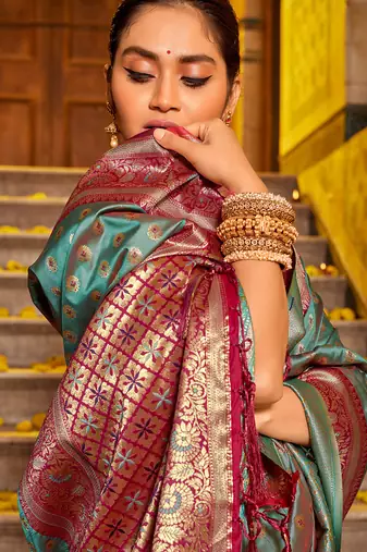 sea green woven banarasi art silk blend saree