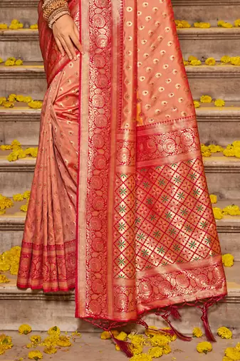 peach woven banarasi art silk blend saree