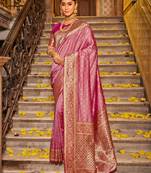 light pink woven banarasi art silk saree
