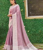 onion pink solid with woven border linen saree