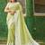 lime green solid with woven border linen saree