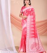 pink color embroidered & woven linen cotton saree