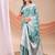 sea green color embroidered & woven linen cotton saree