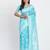 sky blue color embroidered linen cotton saree