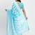 sky blue color embroidered linen cotton saree