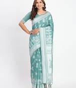 purple color embroidered linen cotton saree